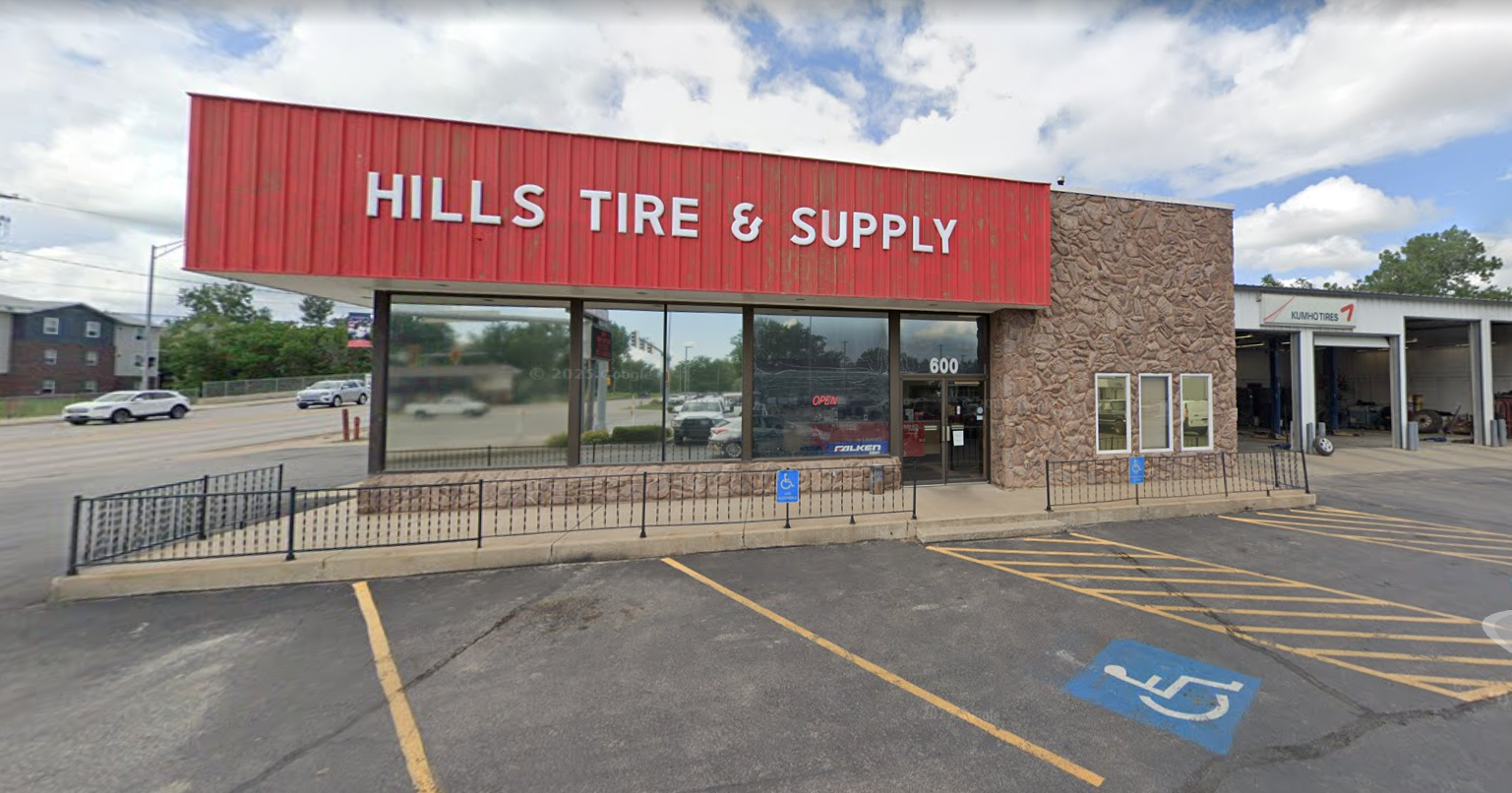 exterior of hills tire and supply auto repair and tire shop