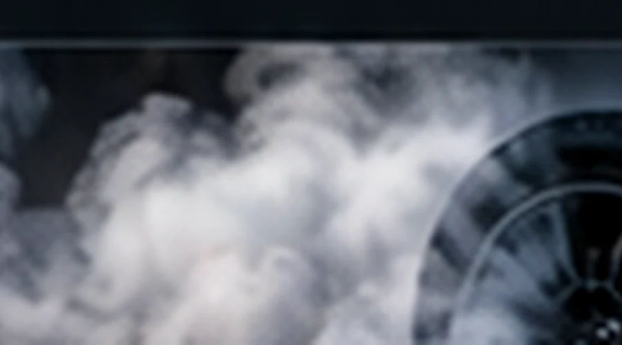 Tire smoke and skid marks